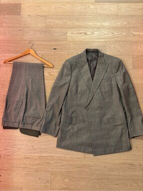 Men's Custom Tailored Anthony Steele Double-Breasted Gray Plaid Suit